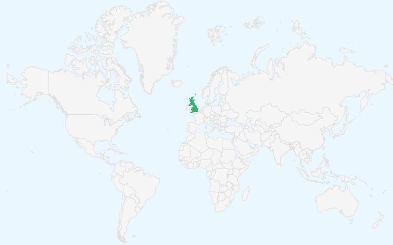 英国(グレートブリテン及び北アイルランド連合王国) の位置(世界地図)