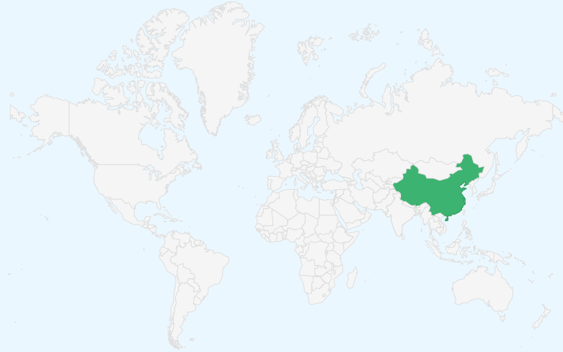 中華人民共和国 の位置(世界地図)
