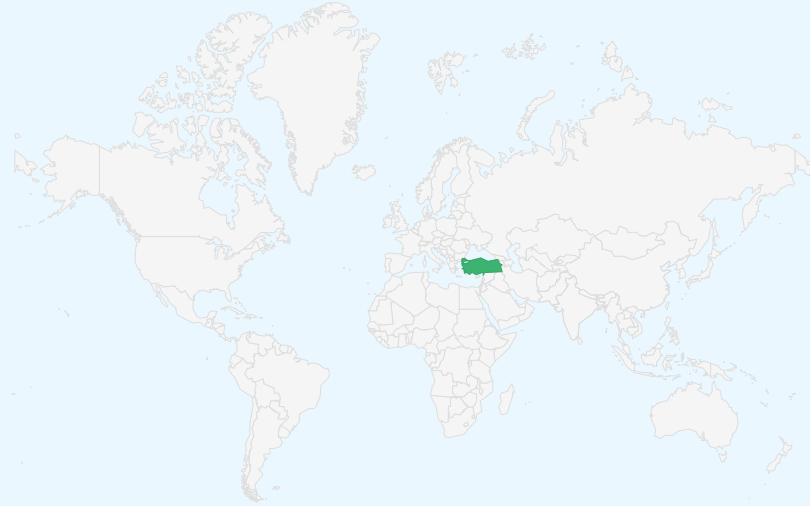 トルコ共和国 の位置(世界地図)