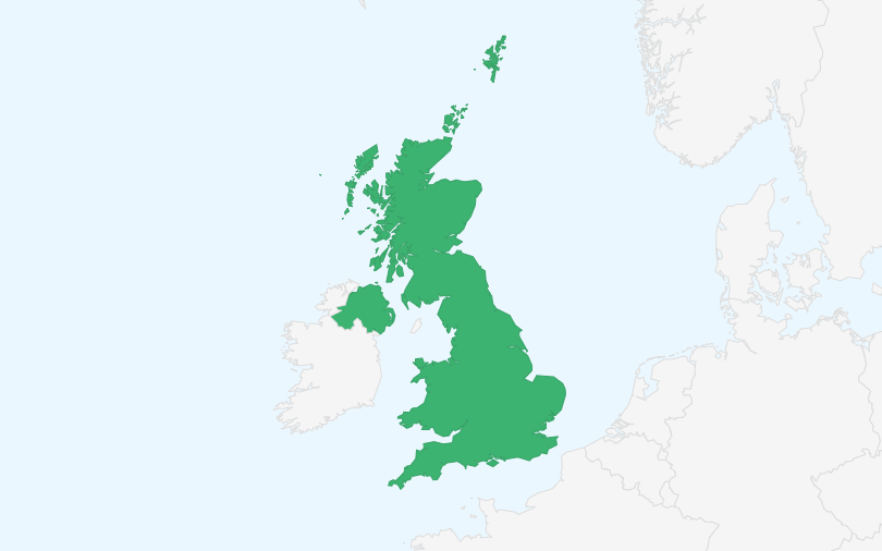 英国(グレートブリテン及び北アイルランド連合王国) の位置(拡大)